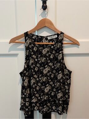 Abercrombie & Fitch Floral Layered Tank Top Size Small Black Sleeveless Blouse